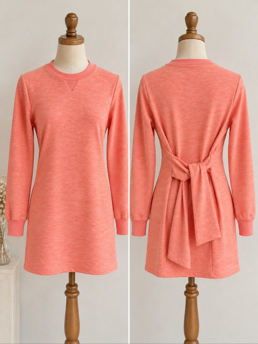 NWT English Factory XS Coral Tie Waist Sweatshirt Mini Dress Long Sleeve